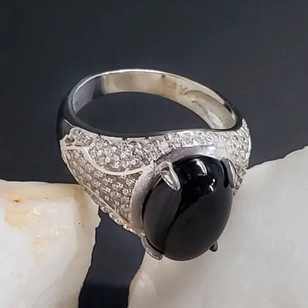 Designer Men's Jewelery Solid Silver 925 Ring Genuine Black Onyx Stone